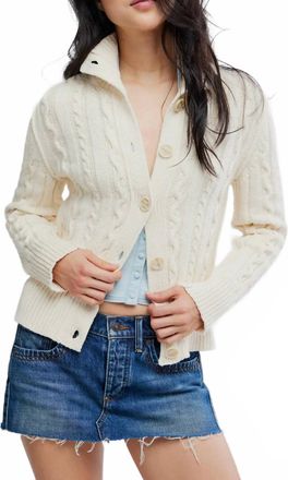Free People Cable Collar Cardigan In Ivory