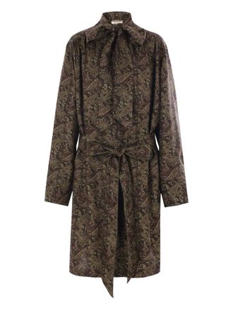 Saint Laurent paisley-print silk dress - women - Silk - 36 - Brown