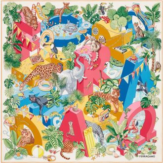 Ferragamo Women Jungle Party print silk scarf Multicolor