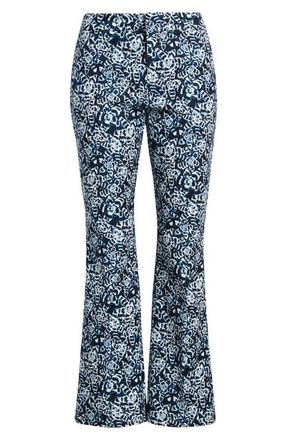Nic+Zoe Plaza Shibori Lilies Stretch Cotton Boot Cut Pants in Indigo Multi at Nordstrom, Size 12
