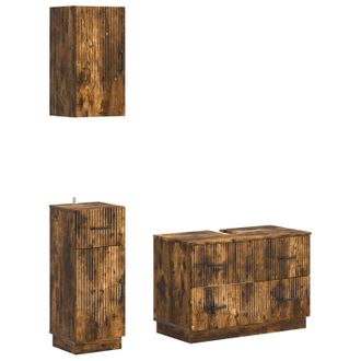 vidaXL Juego De Armarios De Ba&ntilde;o De 3 Piezas Hoorn Roble Ahumado Vidaxl