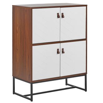 Beliani Aparador De Madera Oscura Con Patas De Metal Negro Almacenamiento 2 Compartimentos 4 Puertas 100 X 76 Cm Moderno Nueva