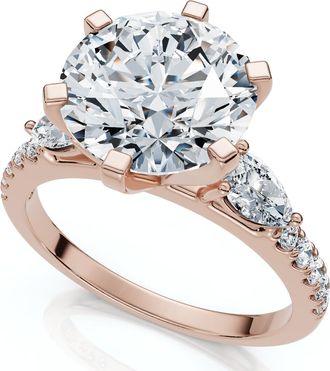 Pompeii3 Certified 4 1/2Ct Diamond Engagement Ring Pear Accent 14k Gold or Pt Lab Grown