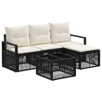 vidaXL Conjunto De Sof&aacute;s De Jard&iacute;n 5 Pcs Negro Rat&aacute;n Sint&eacute;tico Vidaxl