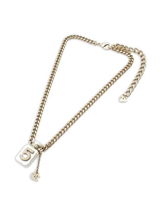 Chanel 2022 Gold Plated CC Resin and Rhinestones No. 5 Perfume Bottle Pendant Necklace costume necklace - women - Gold Plated/Resin - O