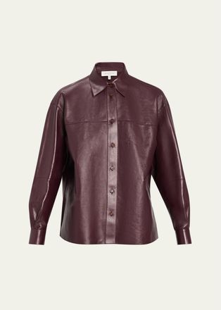 Lafayette 148 New York Oversized Cropped Nappa Leather Shirt