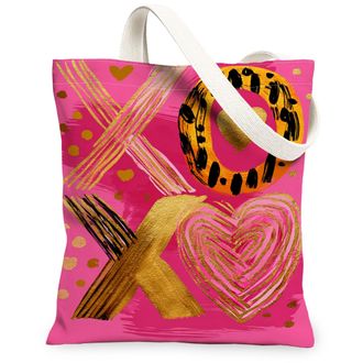 Generic ValentineS Day Hearts Canvas Tote Bags, Stylish Love Pattern Reusable Grocery Bags, Lightweight Washable Shoulder Strap Ca, Peach, 13x15 Inch