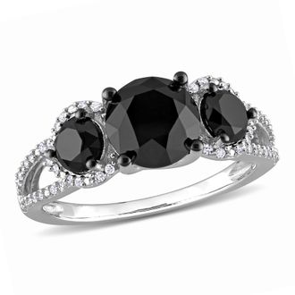 Mimi & Max 3ct TDW Black White Diamond 3-Stone Ring 10k Gold with Black Rhodium Plating