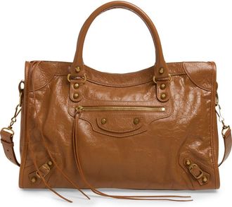 Balenciaga Medium Le City Crinkled Leather Tote in 2630 Camel at Nordstrom