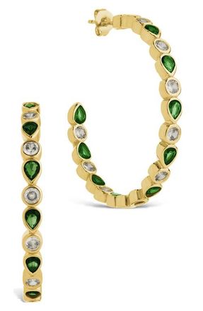 Sterling Forever Bezel Mixed Cubic Zirconia Inside Out Hoop Earrings in Gold at Nordstrom
