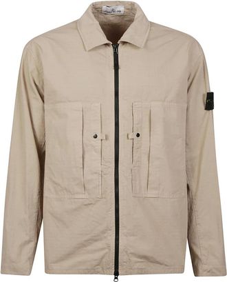 Stone Island Gemerceriseerde Ripstop Overshirt - Heren - Zomerjassen - Beige - L - Katoen - Jassen
