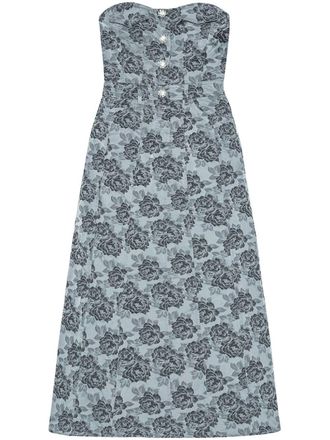 Ganni Midi-jurk met jacquard - Blauw