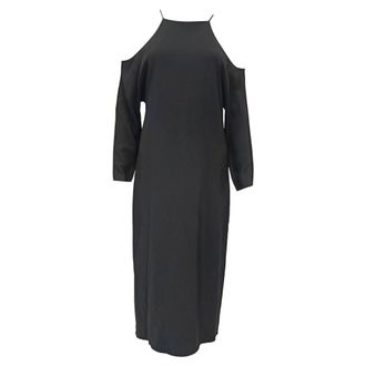 The Row Cutout Shoulder Midi Dress in Black Viscose