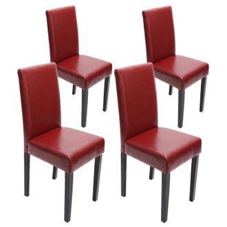 Hhg Set 4x sedie Littau pelle soggiorno cucina sala da pranzo 43x56x90cm rosso piedi scuri