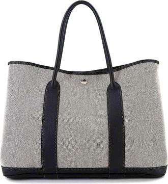 Herm&egrave;s Black Gray Toile H Negonda Leather Handbag Tote Bag (Pre-Owned)