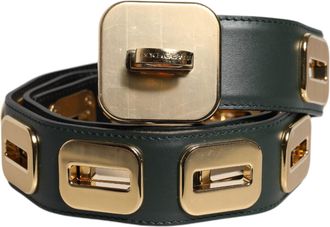 Dolce & Gabbana Green Leather Gold Tone Rotating Buckle Womens Belt