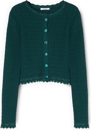 Motivi Kort gebreid vest met kanteffect - Dames - Vesten - Groen - S - Nylon - Truien & Vesten