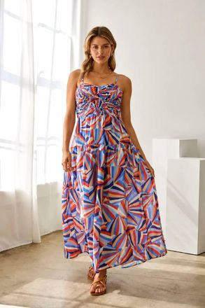 Skies Are Blue Clothing Printed Tiered Midi Dress In Multi