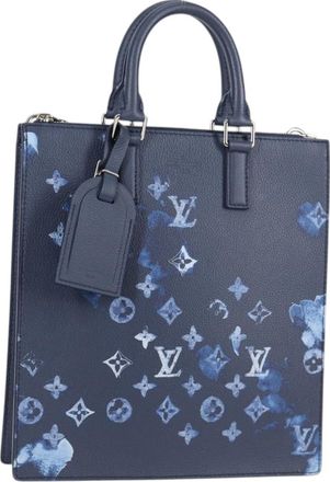 Louis Vuitton Sac Plat Zipped Bag Limited Edition Monogram Ink Watercolor Leather Blue Canvas Bag (Pre-Owned)