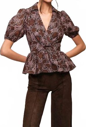 Hutch Peplum Puff Sleeve Top In Black/copper