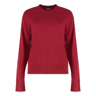 Max Mara Round-neck Knitwear, female, Red, Size: L Ribbed Knit Eco Wool Sweater