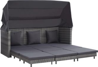 vidaXL Vidaxl - Sof&aacute; Cama Extensible 3 Plazas Con Capota Rat&aacute;n Sint&eacute;tico Gris