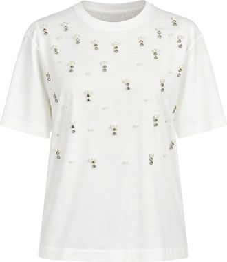 Twinset Camiseta Bordada con Perlas y Pedrer&iacute;a - Tops - Mujer - Blanco - XS