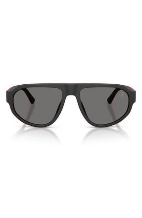 Ferrari 57mm Polarized Irregular Sunglasses in Black Matte Red /Dark Grey at Nordstrom