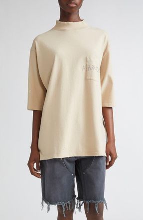 Maison Margiela Graffiti Logo Paint Splattered Pocket T-Shirt in Beige at Nordstrom, Size Xx-Large