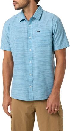O'Neill Standard Fit TRVLR Traverse Stripe Short Sleeve Performance Button-Up Shirt in Stone Blue at Nordstrom, Size Xx-Large