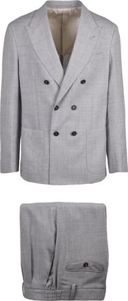 Eleventy Light Grey Double-Breasted Structured Wool Suit