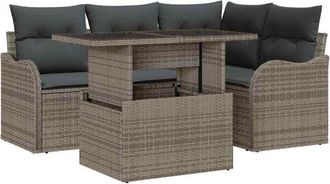vidaXL Garden Sofa Set with Cushion Manual 5 pcs Grey Poly Rattan vidaXL