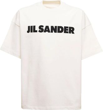 Jil Sander Tops, Heren, Wit, L, Katoen, Logo T-Shirt