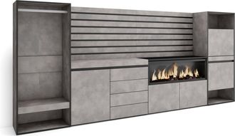 Skraut Home Aparador efecto madera cemento 334x35x145cm chimenea efecto fuego