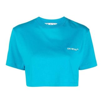 Off-white Off White Dames Helvetica Crop T-Shirt (Blauw)