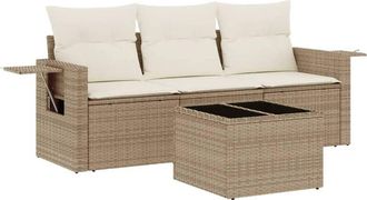 vidaXL Juego De Sof&aacute;s Jard&iacute;n Con Cojines 4 Pzas Rat&aacute;n Sint&eacute;tico Beige Vidaxl