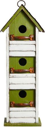 Glitzhome 18H Solid Wood Cottage with Shutter Texture Decorative Outdoor Garden Birdhouse in Green at Nordstrom, Size Large