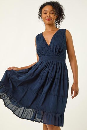 Roman Embroidered Lace Trim Dress