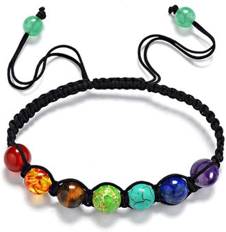 Generic Unisex 7 Chakras Natural Stone Braided Rope Beaded Bracelet