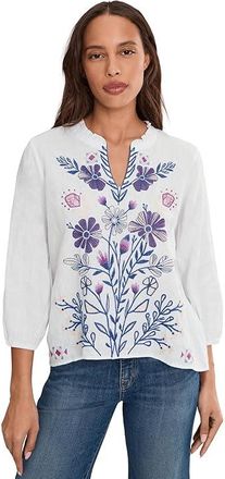 Johnny Was Ruffle Field Blouse - Adina Womens Clothing White : 2XL, Linen