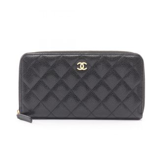 Chanel Black Leather Long Wallet (Bi-Fold) (Pre-Owned)