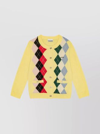 Ganni cashmere checked ribbed cardigan