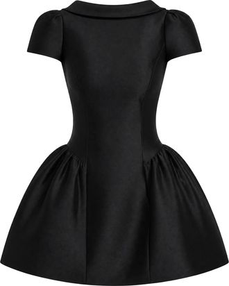 Self Portrait Mini Taffeta Dress With Puffed Sleeves And Flared Skirt