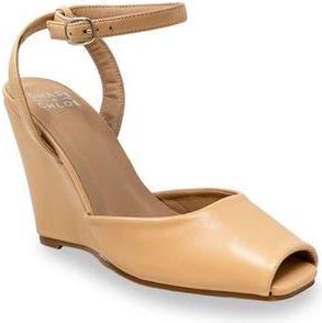 Chase + Chloe by Intouch Footwear Peep Toe Wedge Sandal in Beige Pu at Nordstrom Rack, Size 7