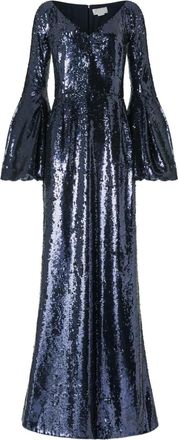 Genny Jurk met pailletten en klokmouwen - Blauw