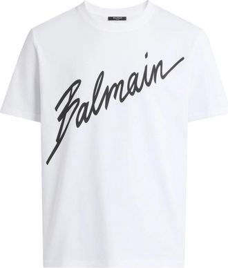 Balmain Gedrukt Handtekening T-shirt - Heren - T-shirts - Wit - 3XL - Katoen - Tops
