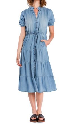 BILLY T Tie Waist Tiered Chambray Midi Dress in Denim at Nordstrom, Size X-Large