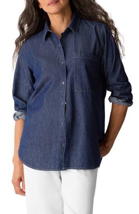 Eileen Fisher Classic Collar Organic Cotton Denim Button-Up Shirt in Dark Indigo at Nordstrom, Size Xx-Small