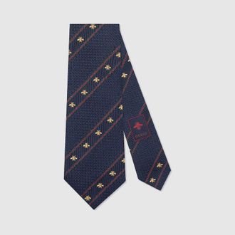 Gucci Bee And Web Silk Jacquard Tie, Blue