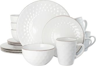 Elama Luxurious Medici Pearl 16 Piece Dinnerware Set with Setting for 4 in White at Nordstrom